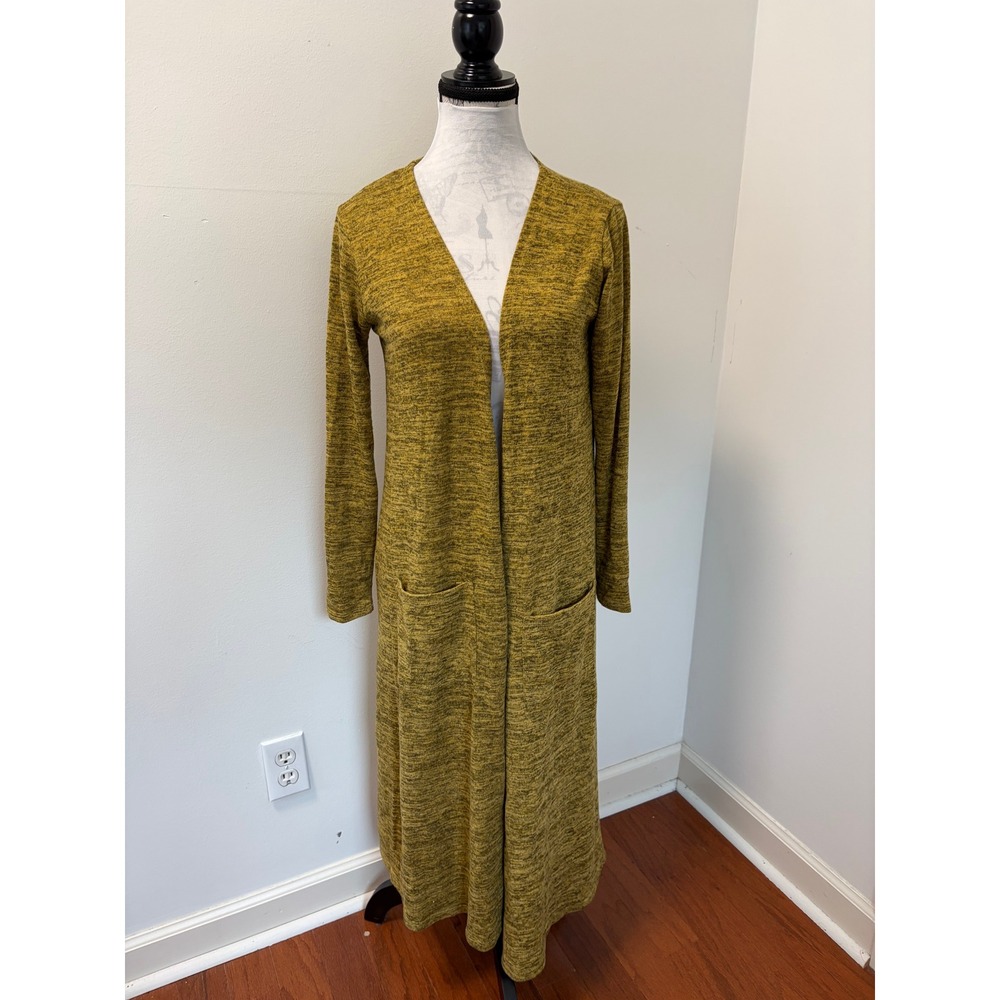 LuLaRoe Sarah Cardigan Women S Mustard Yellow Boho Heathered Knit Pockets Duster
